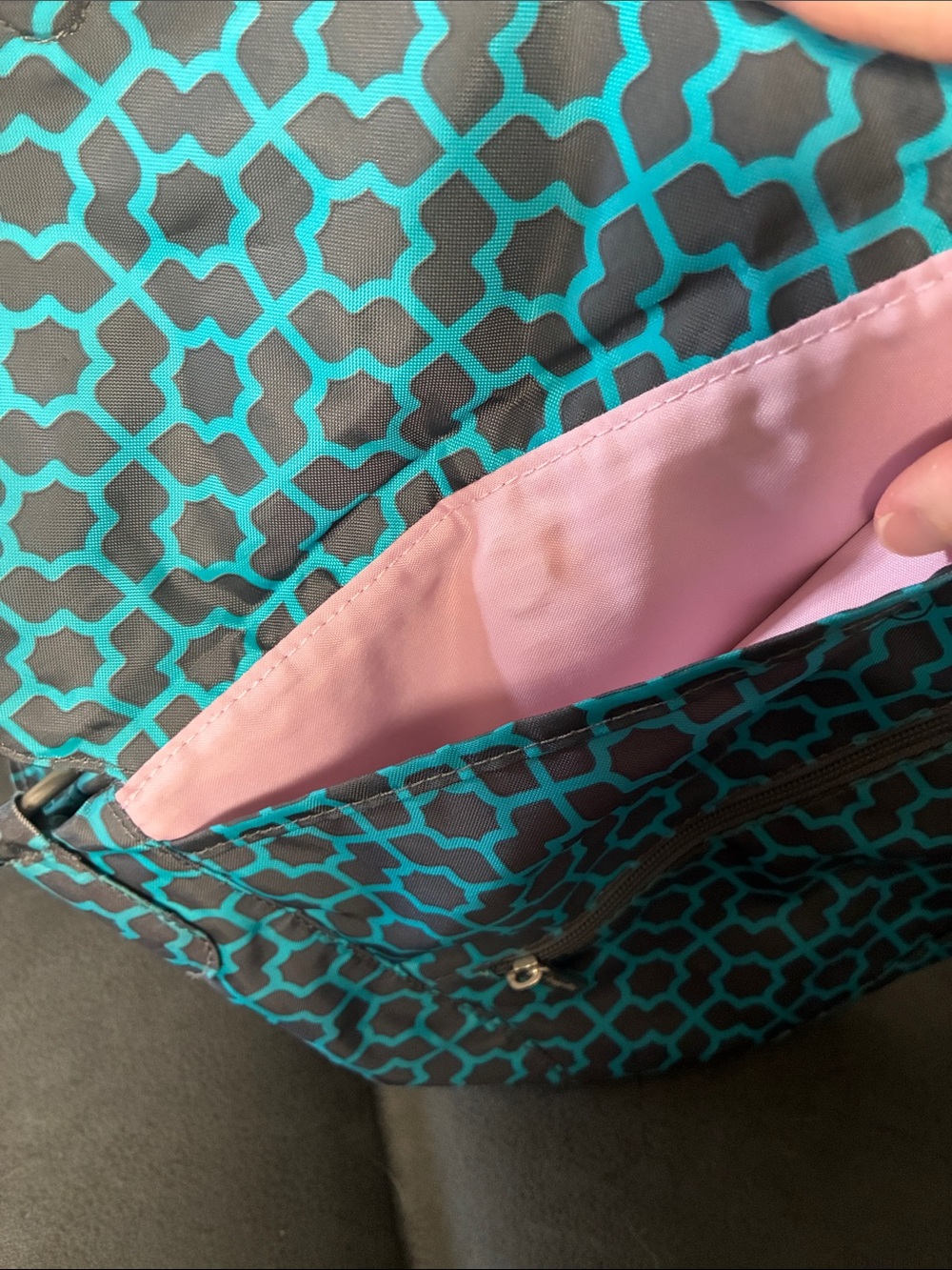 Baggallini Teal and Gray Geometric Crossbody Bag - Picture 2 of 5